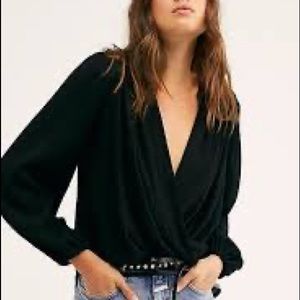 Free People Check On It Wrap Top, black, Size L